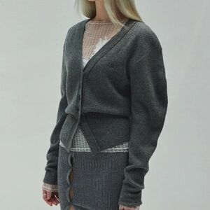 Diagonal Round Silhouette Wool Cardigan - Dark Gray